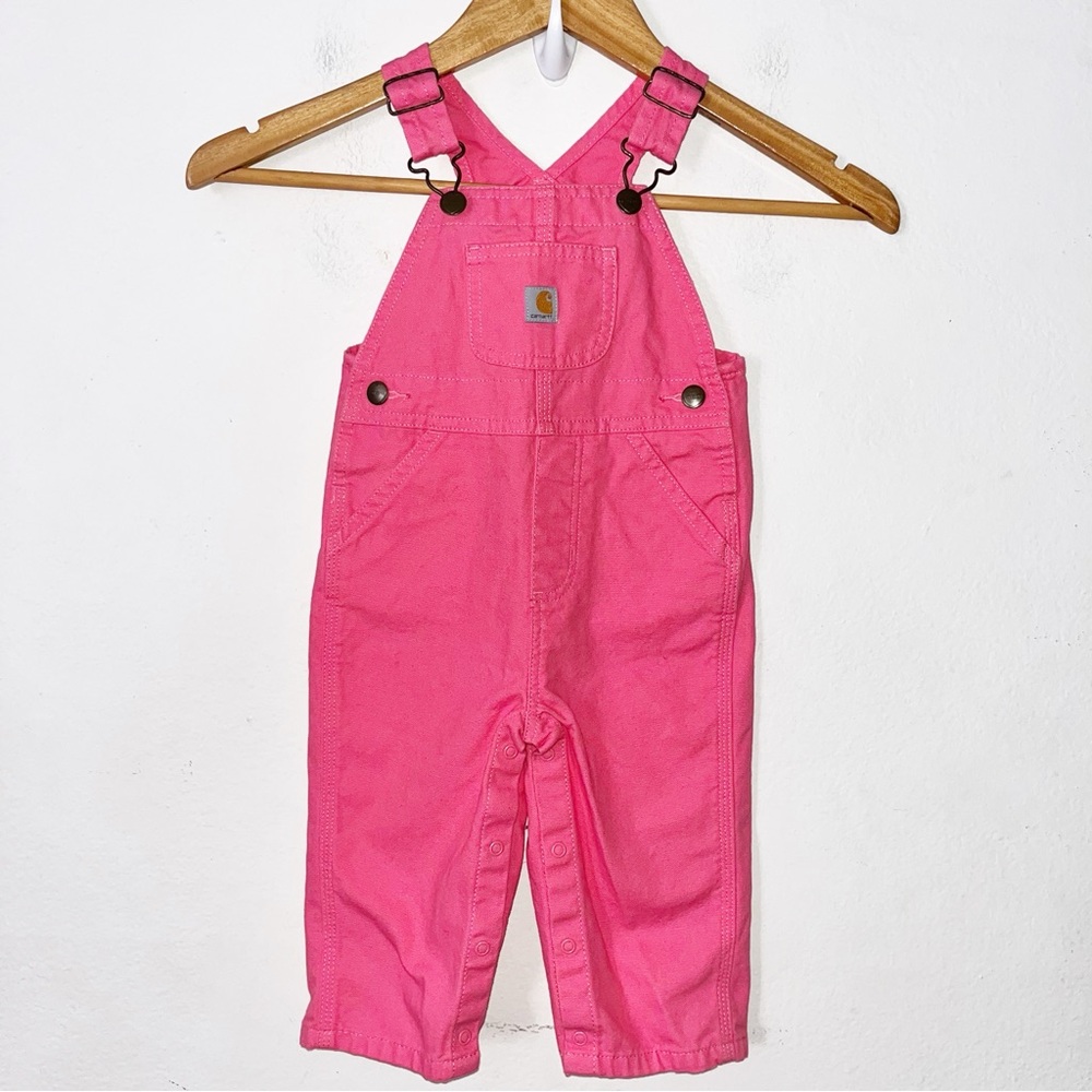 Carhartt Girl’s Loose Fit Canvas Bib Overalls  Size 12 Month Pink